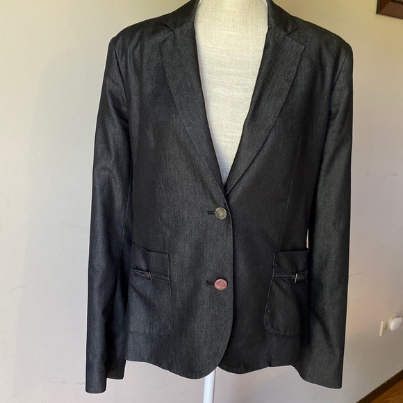 Calvin Klein women’s dark gray / black blazer cotton blend 2 metal buttons-14 - Picture 1 of 16